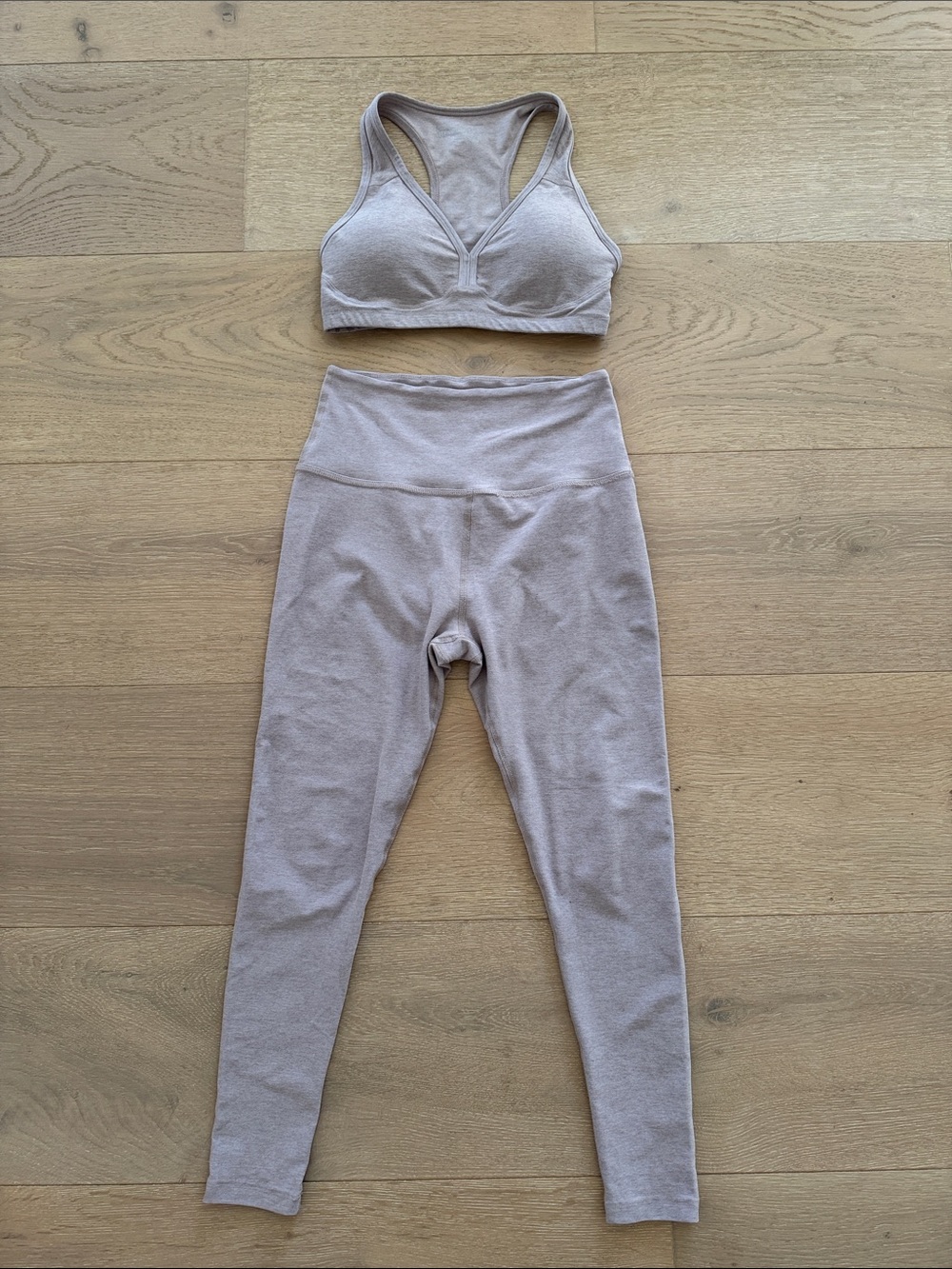 Beyond Yoga Neutral Beige High-Waist Leggings & V-Neck Sports Bra Set